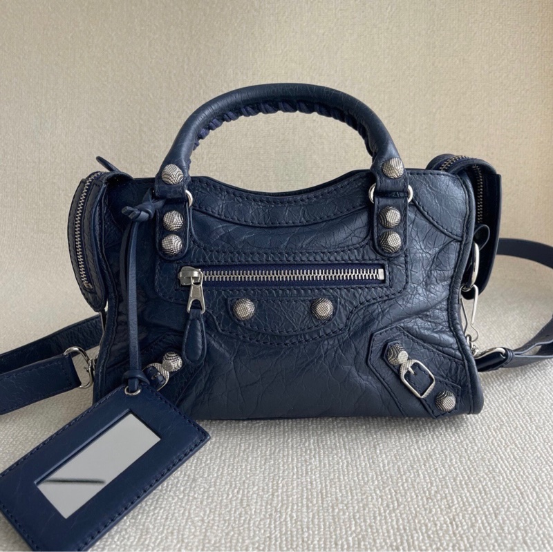 Balenciaga巴黎世家藍色銀扣mini機車24cm-2