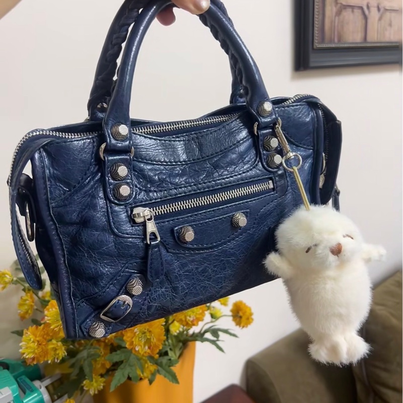 Balenciaga巴黎世家藍色銀扣mini機車24cm-3