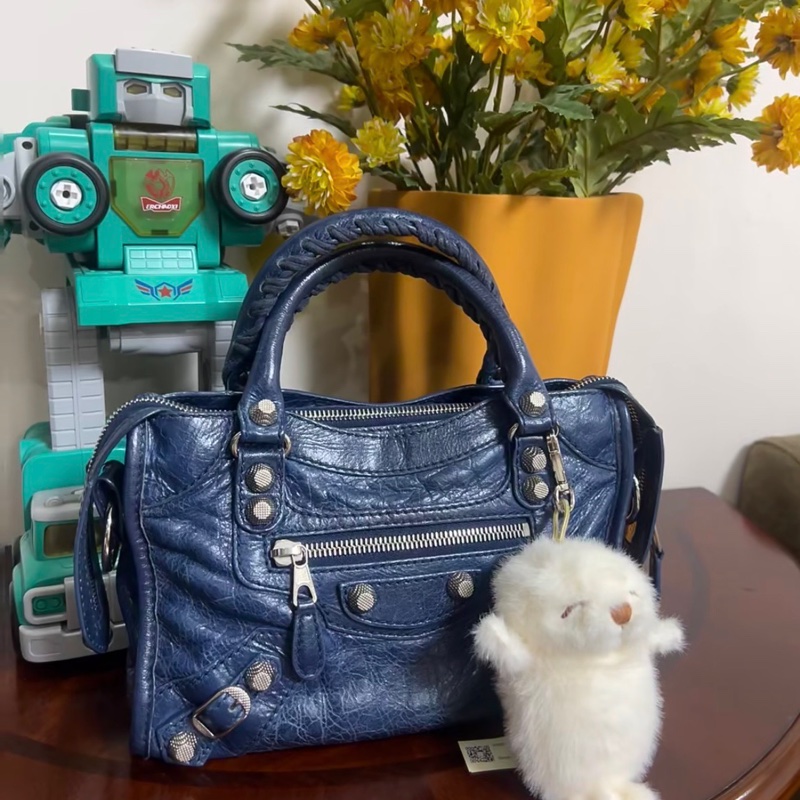 Balenciaga巴黎世家藍色銀扣mini機車24cm-4