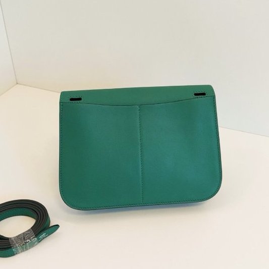 閒置新 Hermes愛馬仕 竹子綠銀扣 Mini Halzan馬蹄包 Swfit皮-6