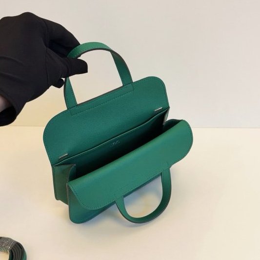 閒置新 Hermes愛馬仕 竹子綠銀扣 Mini Halzan馬蹄包 Swfit皮-8