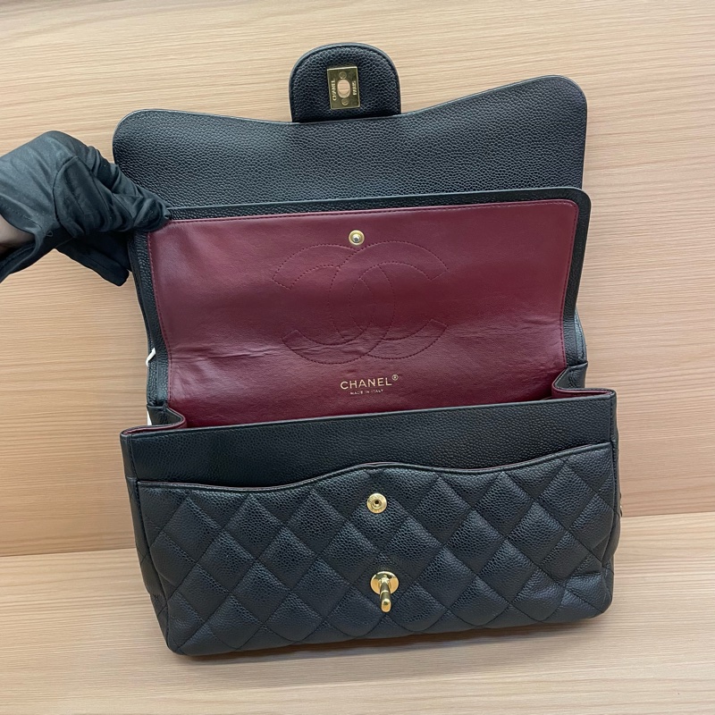 NO:D18 Chanel香奈兒 單肩斜挎鏈條包cf黑色 荔枝皮 大號 2012年 16開 無附件-11