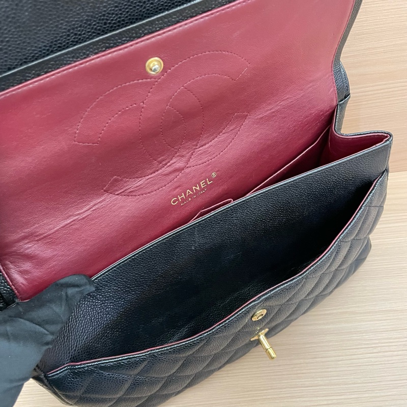 NO:D18 Chanel香奈兒 單肩斜挎鏈條包cf黑色 荔枝皮 大號 2012年 16開 無附件-13