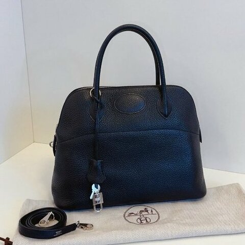 Hermes愛馬仕 Bolide31 黑色銀扣保齡球包