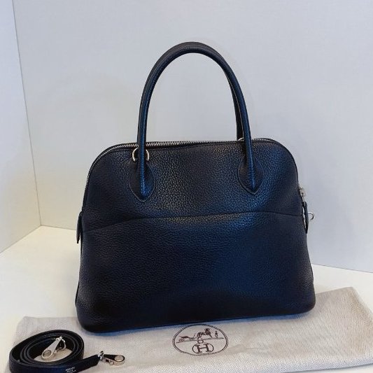 Hermes愛馬仕 Bolide31 黑色銀扣保齡球包-1