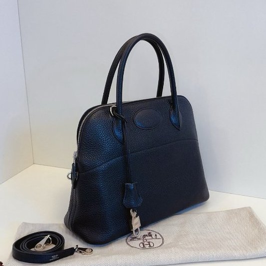 Hermes愛馬仕 Bolide31 黑色銀扣保齡球包-2