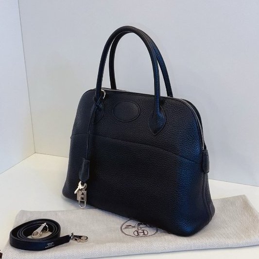 Hermes愛馬仕 Bolide31 黑色銀扣保齡球包-3