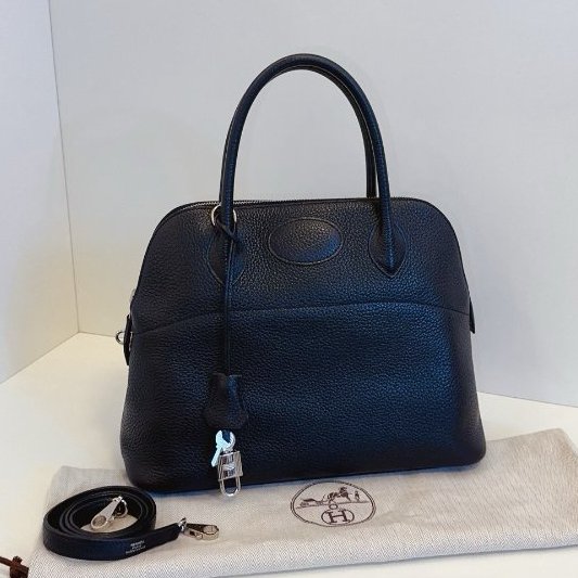 Hermes愛馬仕 Bolide31 黑色銀扣保齡球包-5