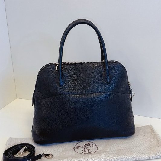 Hermes愛馬仕 Bolide31 黑色銀扣保齡球包-6