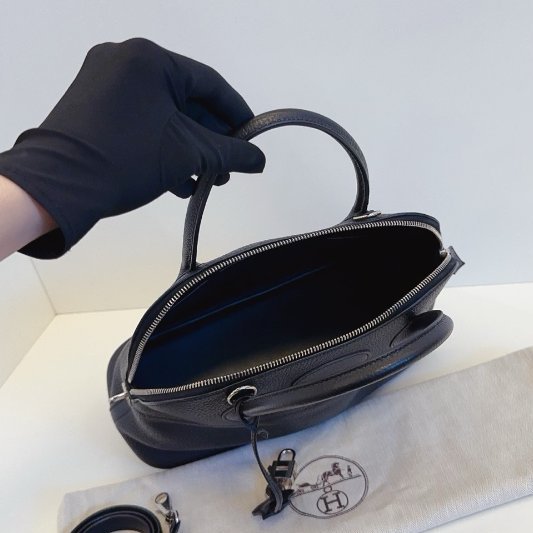 Hermes愛馬仕 Bolide31 黑色銀扣保齡球包-8