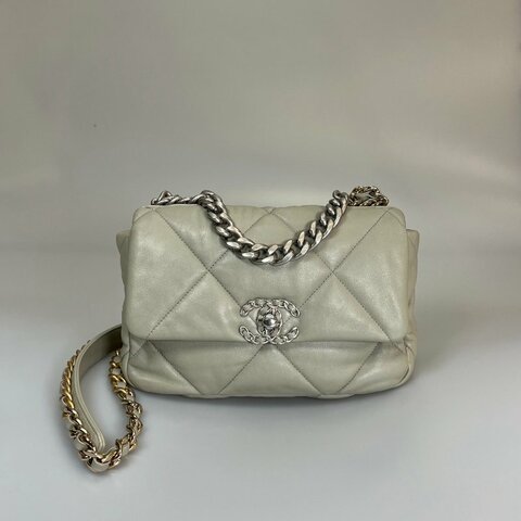 CHANEL 19包 26CM 淺灰綠 晶片款