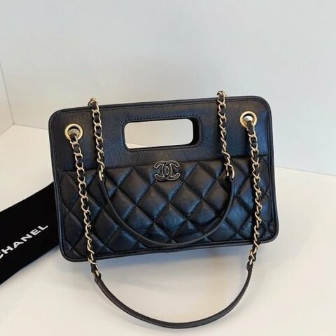 閒置新 香奈兒/Chanel 黑金複古鏈條公文包 芯片款