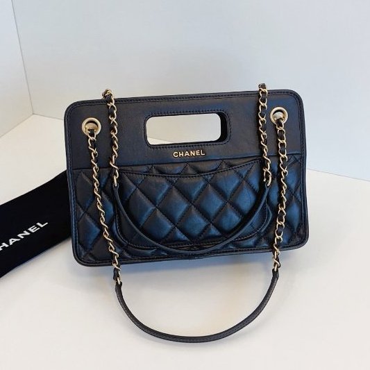 閒置新 香奈兒/Chanel 黑金複古鏈條公文包 芯片款-1