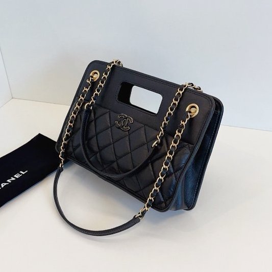 閒置新 香奈兒/Chanel 黑金複古鏈條公文包 芯片款-2