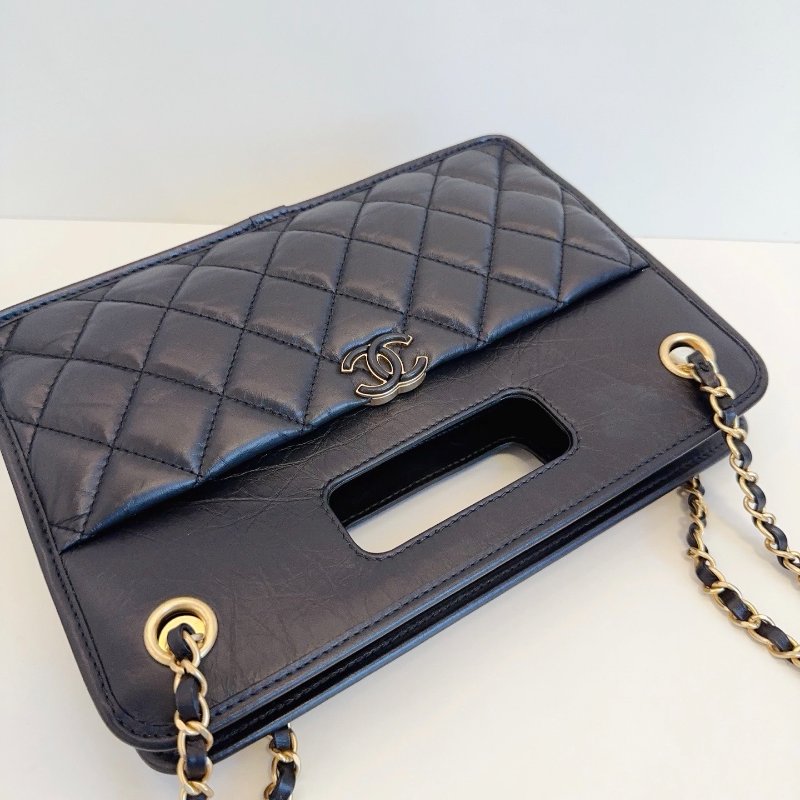 閒置新 香奈兒/Chanel 黑金複古鏈條公文包 芯片款-4