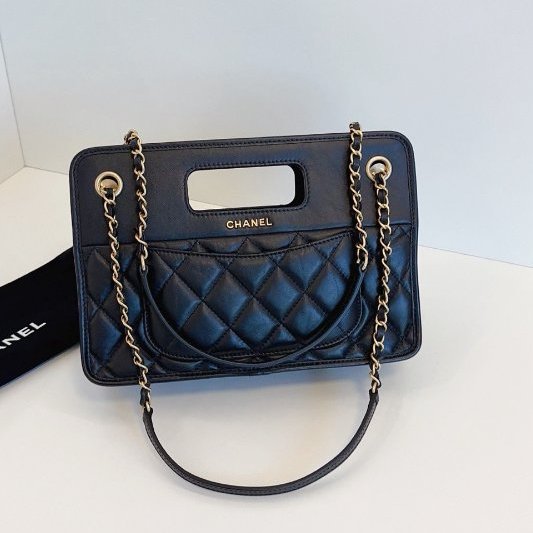 閒置新 香奈兒/Chanel 黑金複古鏈條公文包 芯片款-6