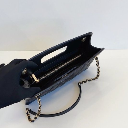 閒置新 香奈兒/Chanel 黑金複古鏈條公文包 芯片款-8