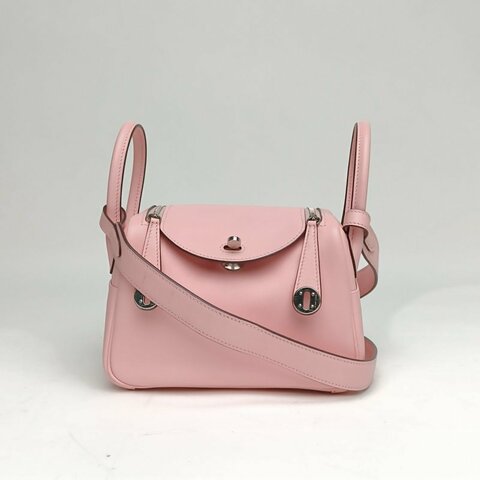 HERMES LindyMini3Q新櫻花粉Swift皮Z刻銀扣肩背包