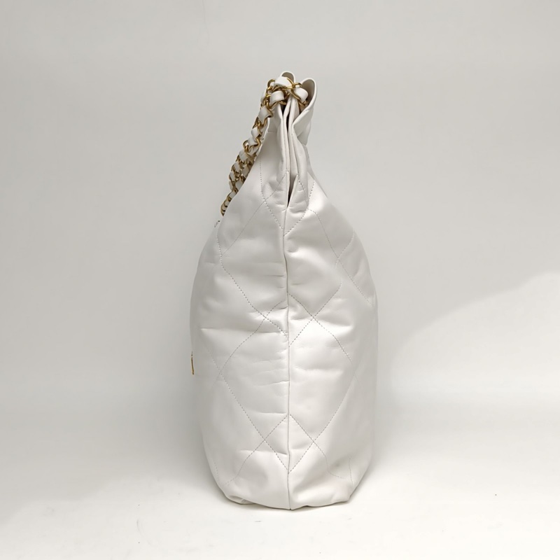 CHANEL 22BagTote托特包大號白色牛皮晶片金扣肩背包-1
