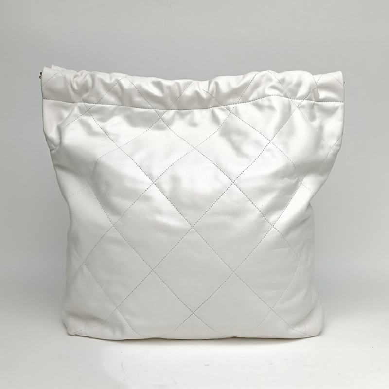 CHANEL 22BagTote托特包大號白色牛皮晶片金扣肩背包-2