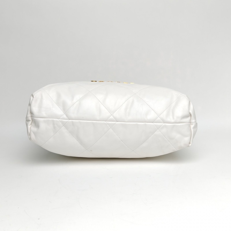 CHANEL 22BagTote托特包大號白色牛皮晶片金扣肩背包-3