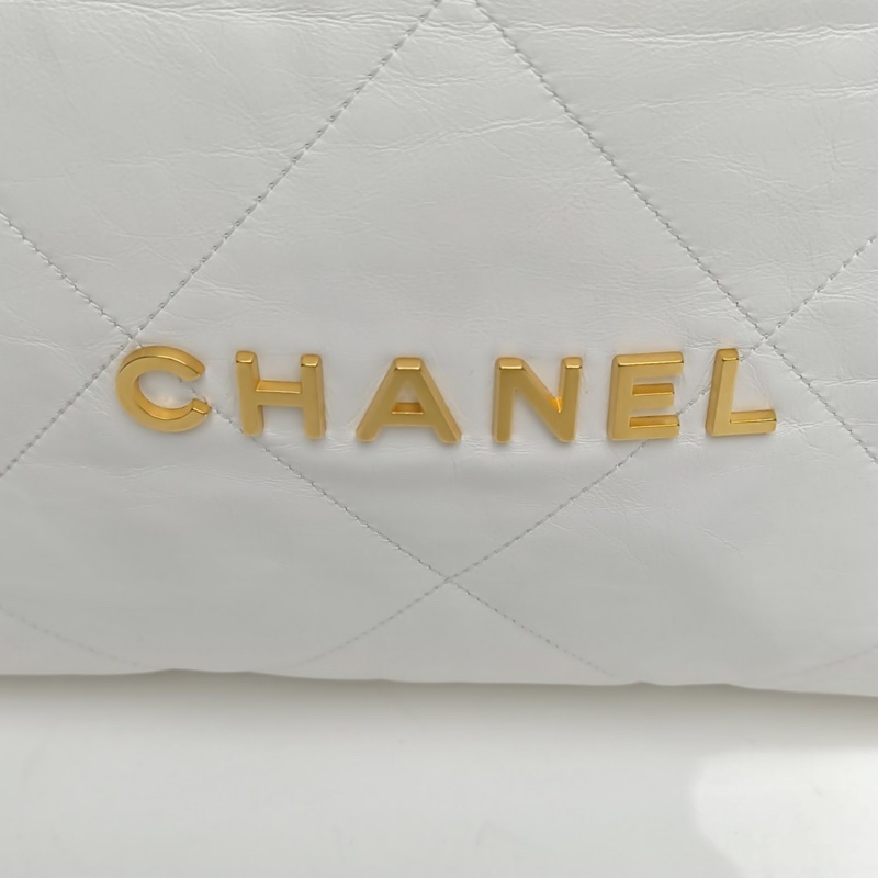 CHANEL 22BagTote托特包大號白色牛皮晶片金扣肩背包-4