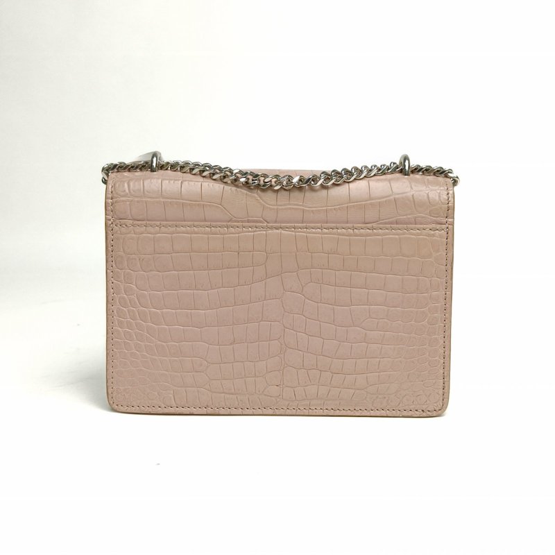 SAINT LAURENT SUNSET日落包Woc17鱷魚壓紋粉色牛皮銀扣肩背包-2