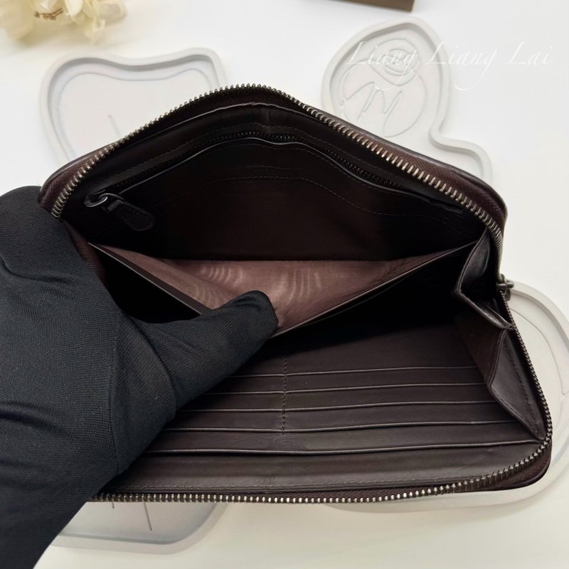 BOTTEGA VENETA BV 經典編織小牛皮深咖啡色拉鏈長夾-10