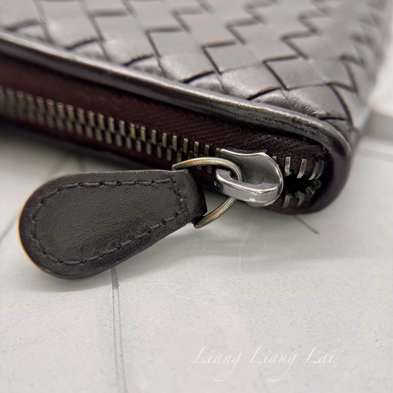 BOTTEGA VENETA BV 經典編織小牛皮深咖啡色拉鏈長夾-14