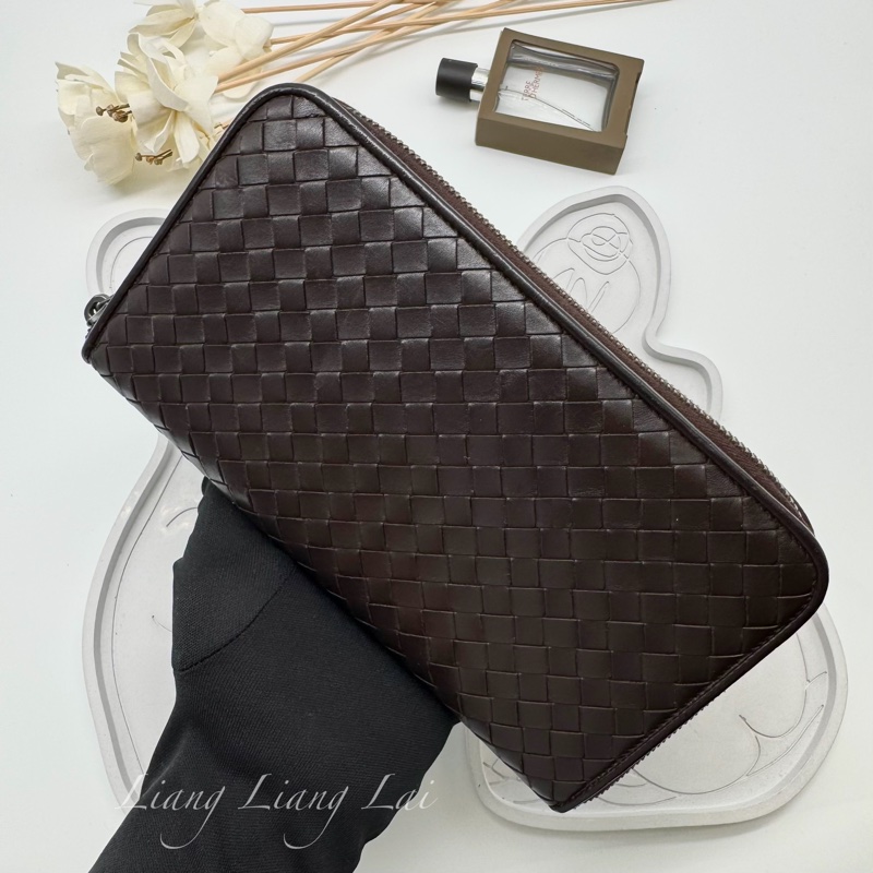 BOTTEGA VENETA BV 經典編織小牛皮深咖啡色拉鏈長夾-15