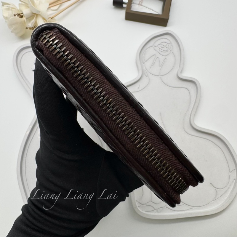 BOTTEGA VENETA BV 經典編織小牛皮深咖啡色拉鏈長夾-20