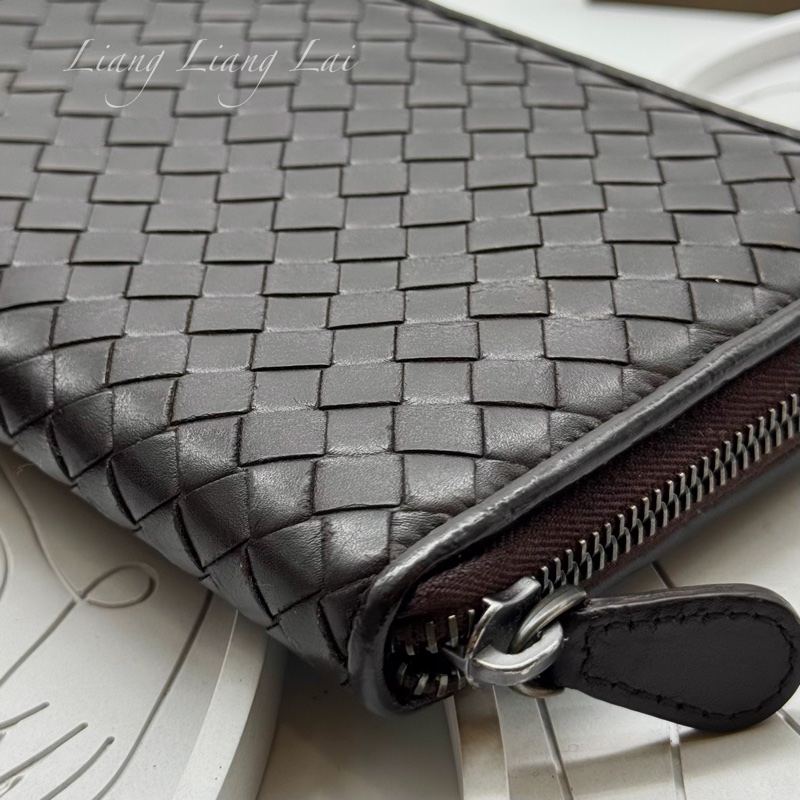 BOTTEGA VENETA BV 經典編織小牛皮深咖啡色拉鏈長夾-21