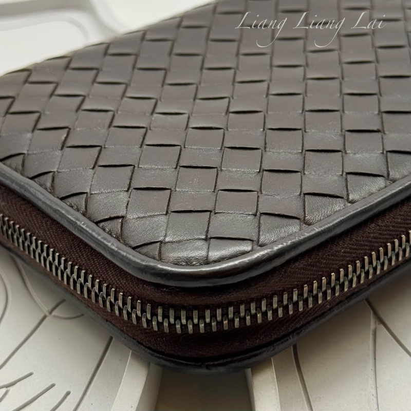 BOTTEGA VENETA BV 經典編織小牛皮深咖啡色拉鏈長夾-22