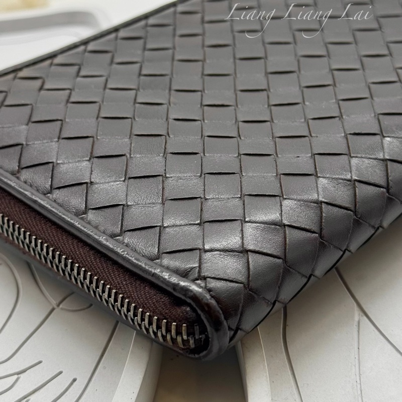 BOTTEGA VENETA BV 經典編織小牛皮深咖啡色拉鏈長夾-23