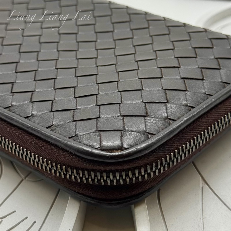 BOTTEGA VENETA BV 經典編織小牛皮深咖啡色拉鏈長夾-24