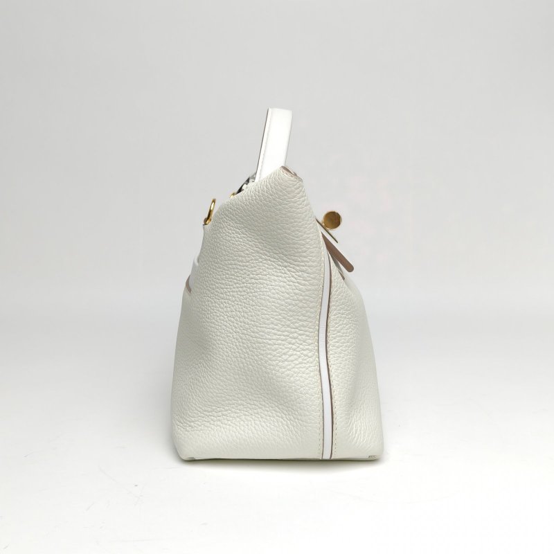 HERMES 242429蘑菇白拼新白色Togo皮B刻金扣肩背包-3