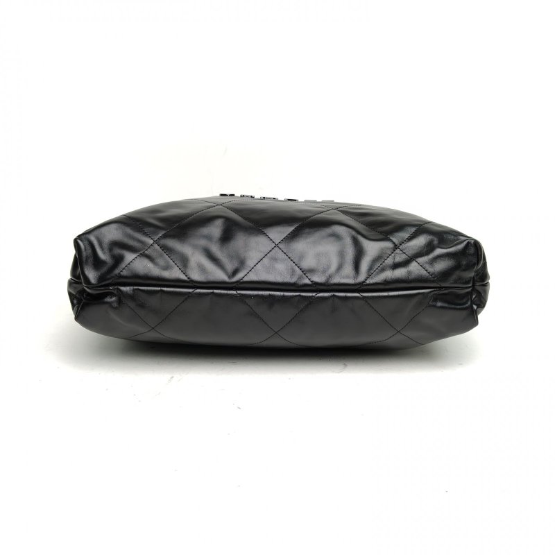 CHANEL 22BagTote托特包中號黑色牛皮晶片開黑扣肩背包-4