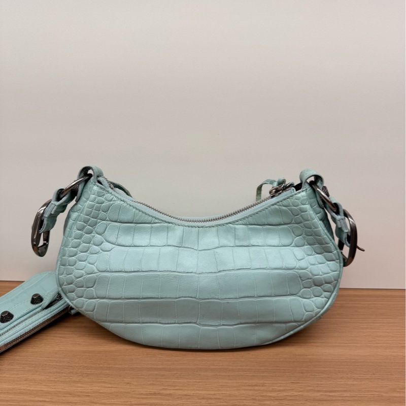 98新 巴黎世家/BalenciagaLeCagole薄荷綠漆皮機車包，腋下包復古金屬配件 肩帶可調-1