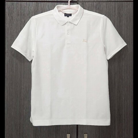 （日本製MIJ）BURBERRY 博柏利 GOLF高爾夫球 戰馬 男米白色透氣網眼布短袖POLO衫3號