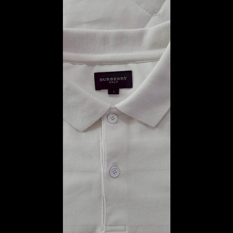 （日本製MIJ）BURBERRY 博柏利 GOLF高爾夫球 戰馬 男米白色透氣網眼布短袖POLO衫3號-6