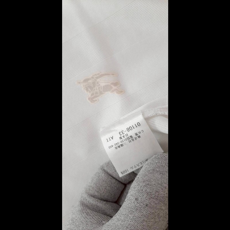 （日本製MIJ）BURBERRY 博柏利 GOLF高爾夫球 戰馬 男米白色透氣網眼布短袖POLO衫3號-7