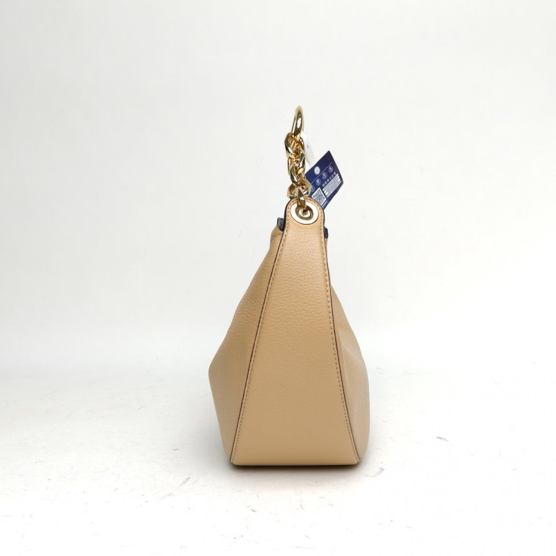 VALENTINO 卡其色牛皮金扣VLogomoonhobo月亮包肩背包-1