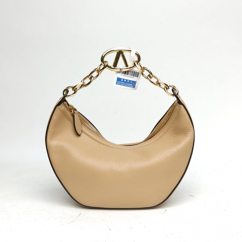 VALENTINO 卡其色牛皮金扣VLogomoonhobo月亮包肩背包-2
