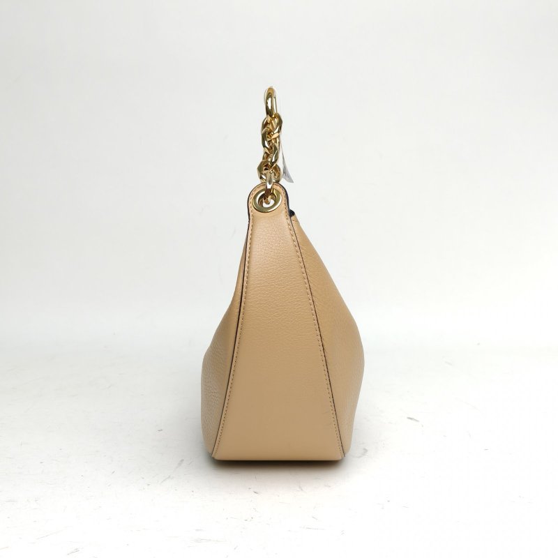 VALENTINO 卡其色牛皮金扣VLogomoonhobo月亮包肩背包-3