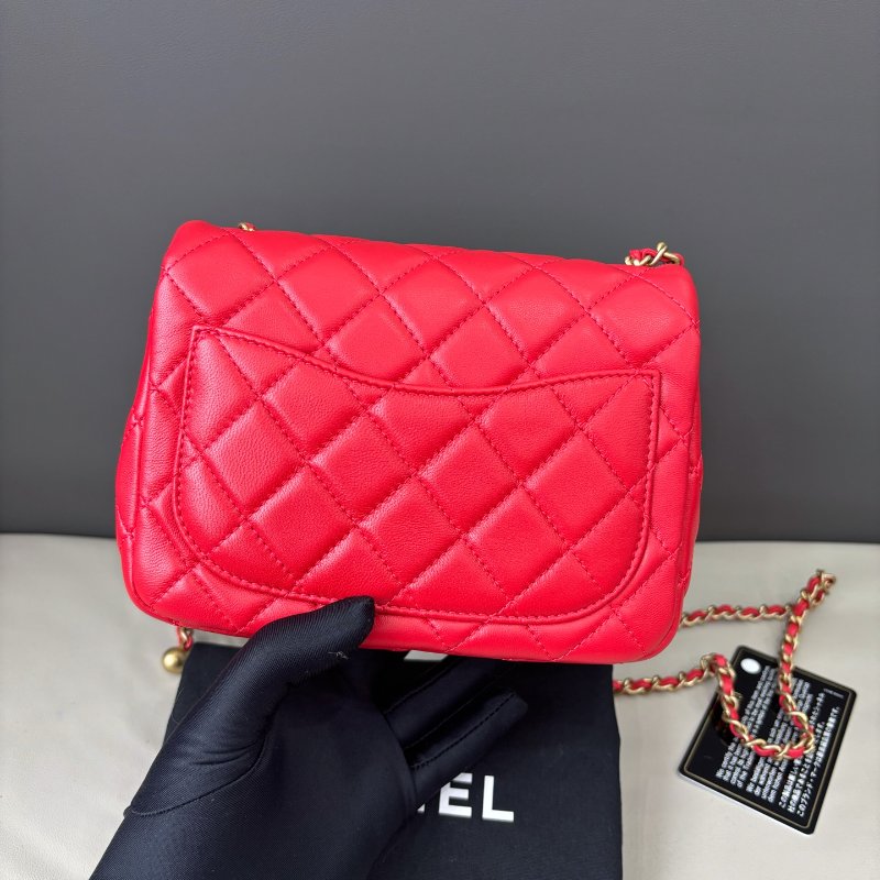 閒置新 香奈兒/Chanel 紅色金球方胖子鏈條包-1