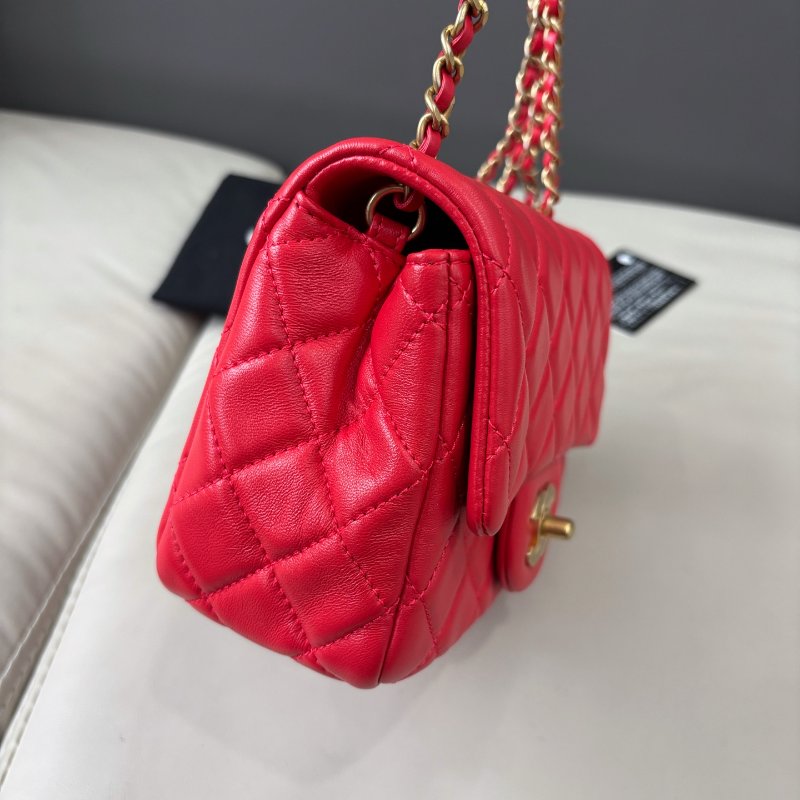 閒置新 香奈兒/Chanel 紅色金球方胖子鏈條包-2