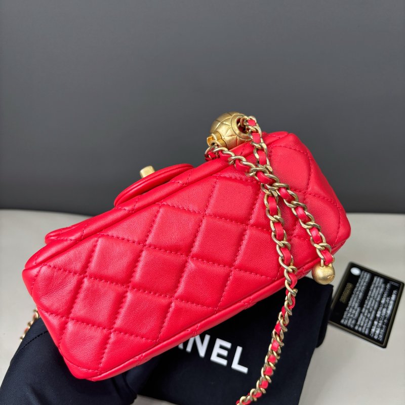 閒置新 香奈兒/Chanel 紅色金球方胖子鏈條包-4