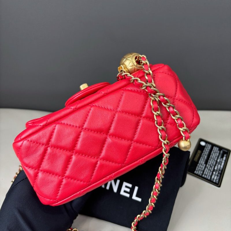 閒置新 香奈兒/Chanel 紅色金球方胖子鏈條包-7