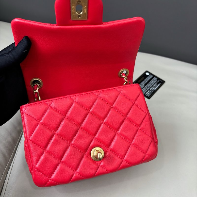 閒置新 香奈兒/Chanel 紅色金球方胖子鏈條包-8