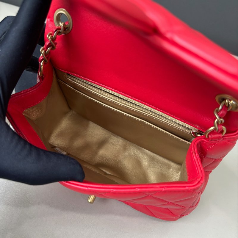 閒置新 香奈兒/Chanel 紅色金球方胖子鏈條包-9